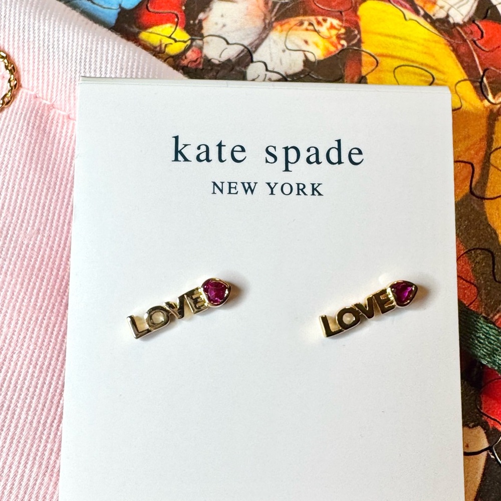 Kate Spade Gold and Pink Love Stud Earrings